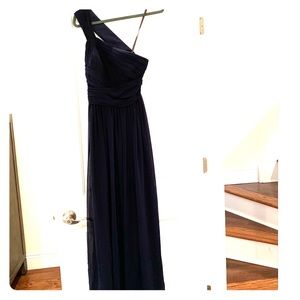 Navy off shoulder long chiffon dress
